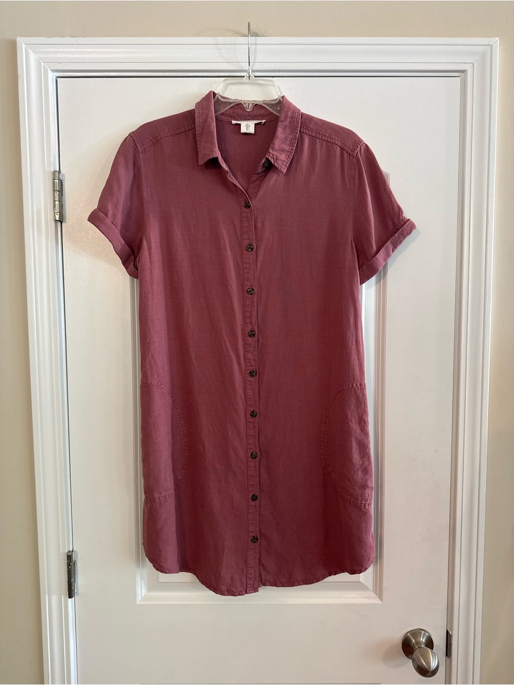 WOMENS LUCKY BRAND SHIRT DRESS SHORT SLEEVE LINEN LYOCELL BUTTON UP SIZE Large